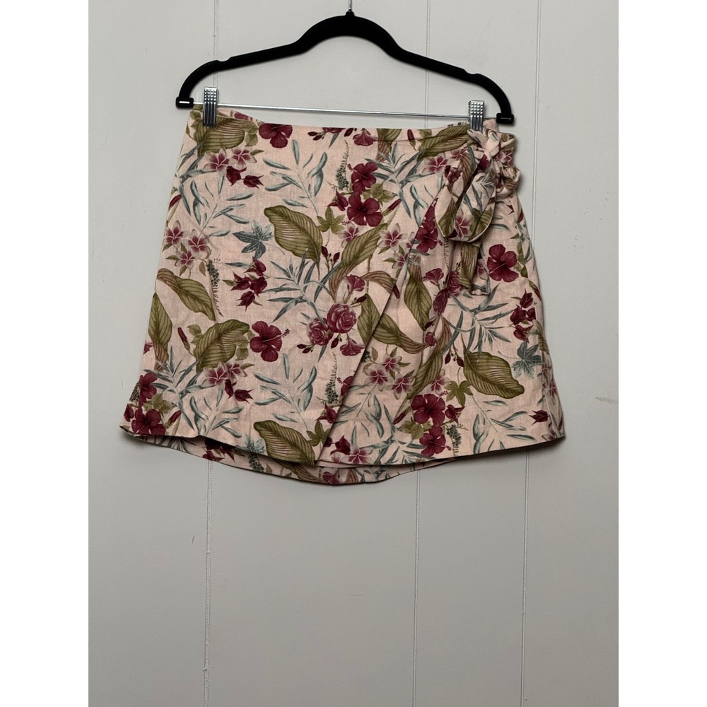 Maison d'Amélie Paris Womens Floral Linen Blend Wrap Skirt Cream Burgundy Size L